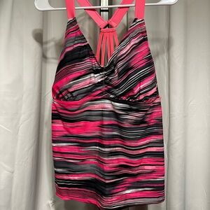 Tropical Pink Stripe Mix Bra Halter Tankini Top